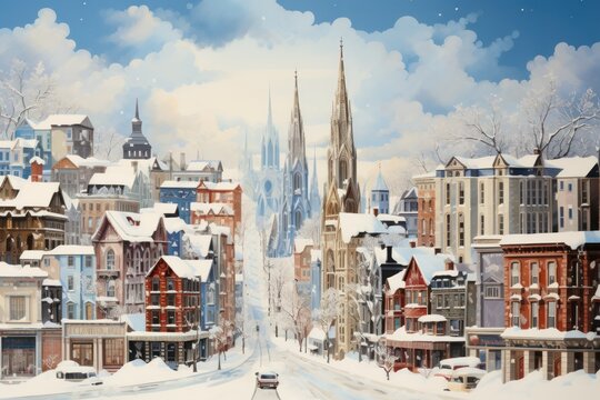 Snow-Covered Architecture: Iconic buildings and historic landmarks blanketed in snow can make for striking images. - Generative AI