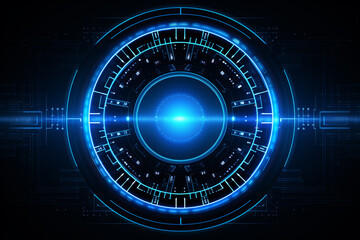 abstract ai technology, security, network background, digital background, circle ring, square line, neon circuit, blue neon