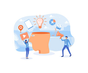 Creative idea. Digital information overload, flat vector modern illustration