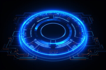 abstract ai technology, security, network background, digital background, circle ring, square line, neon circuit, blue neon