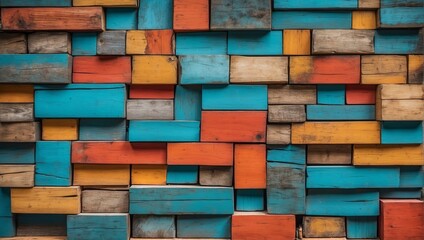 Wood aged art architecture texture abstract block stack on the wall for background, Abstract colorful wood texture for backdrop. Ai Generative