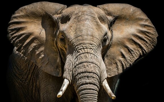 close up image of an elephant, emphasizing its majestic features and textured skin