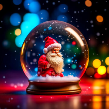 glass winter ball with snow and Santa Claus, Merry Christmas and Happy New Year, winter holidays. artificial intelligence generator, AI, neural network image. background for the design.
