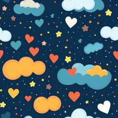 Romantic Skies Heart Shaped Clouds, Stars, and Moons