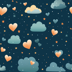 Fototapeta na wymiar Romantic Skies Heart Shaped Clouds, Stars, and Moons