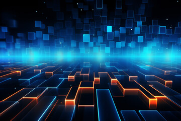 Obraz premium abstract ai technology, security, network background, digital background, square line, neon circuit, blue neon