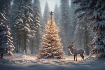 deer in winter forest