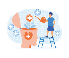  Mental health concept. Brain and heart. World mental health day.flat vector modern illustration 