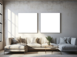 Frame mockup canvases in the lounge room.