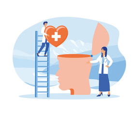  Mental health medical treatment. specialist doctor work together to give psychology love therapy for world mental health day. flat vector modern illustration 
