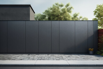 Wall steel fence grey aluminium modern barrier gray house protect view facade home garden protection - 677509538