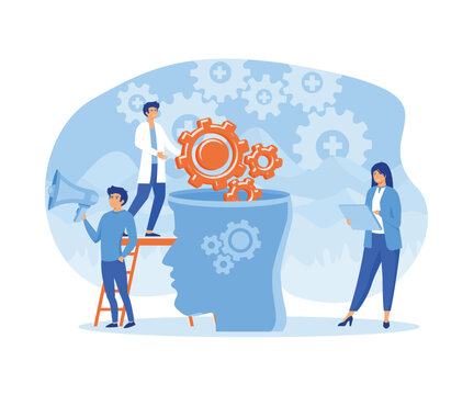  Mental health care treatment, specialist doctor work to give psychology therapy. flat vector modern illustration 