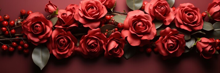 Roses Plum Red Color Horizontal Seamless , Banner Image For Website, Background Pattern Seamless, Desktop Wallpaper