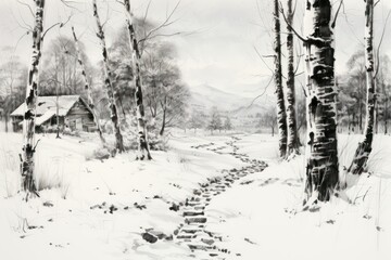 Snowy Footprints: Follow the trails of footprints left in the snow to tell a story or evoke a sense of mystery. - Generative AI