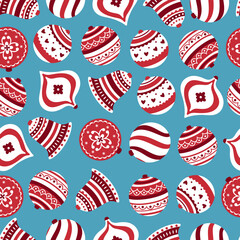 Fototapeta premium Hand drawn seamless pattern with cute hand drawn christmas balls. Repetitive New Year baubles print.