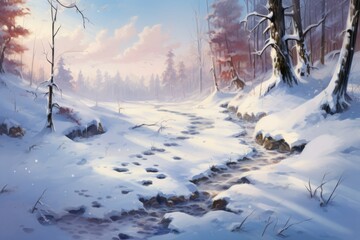 Snowy Footprints: Follow the trails of footprints left in the snow to tell a story or evoke a sense of mystery. - Generative AI