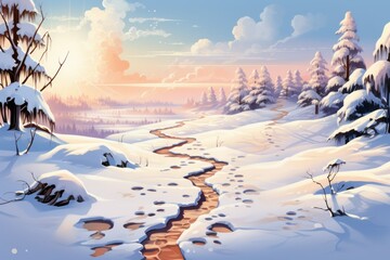 Snowy Footprints: Follow the trails of footprints left in the snow to tell a story or evoke a sense of mystery. - Generative AI