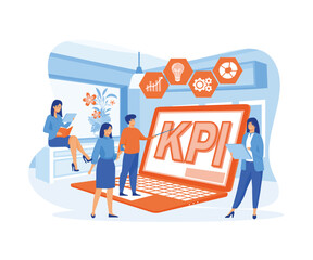  Kpi Data Report, Key Performance Indicators with Business Characters and Infographics Elements. flat vector modern illustration 