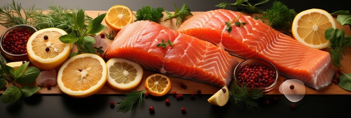 Salmon Trout Steak Slice Raw Fish , Banner Image For Website, Background Pattern Seamless, Desktop Wallpaper