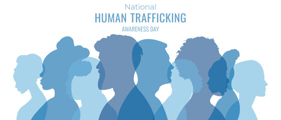 National day against human trafficking.Banner with silhouettes of people.January 11.Vector illustration.