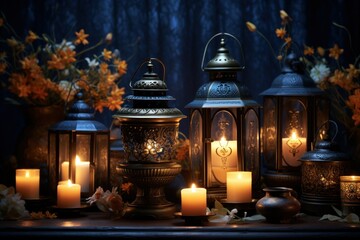 Evening Candlelight: Photograph the warm glow of candles or lanterns against the backdrop of a cold, dark evening. - Generative AI