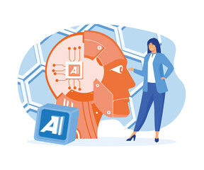  woman with artificial intelligence robot head. flat vector modern illustration 