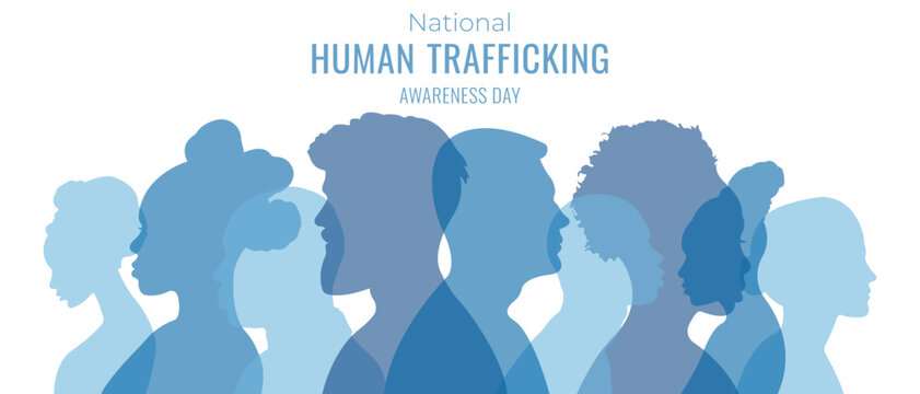 National day against human trafficking.Banner with silhouettes of people.January 11.Vector illustration.