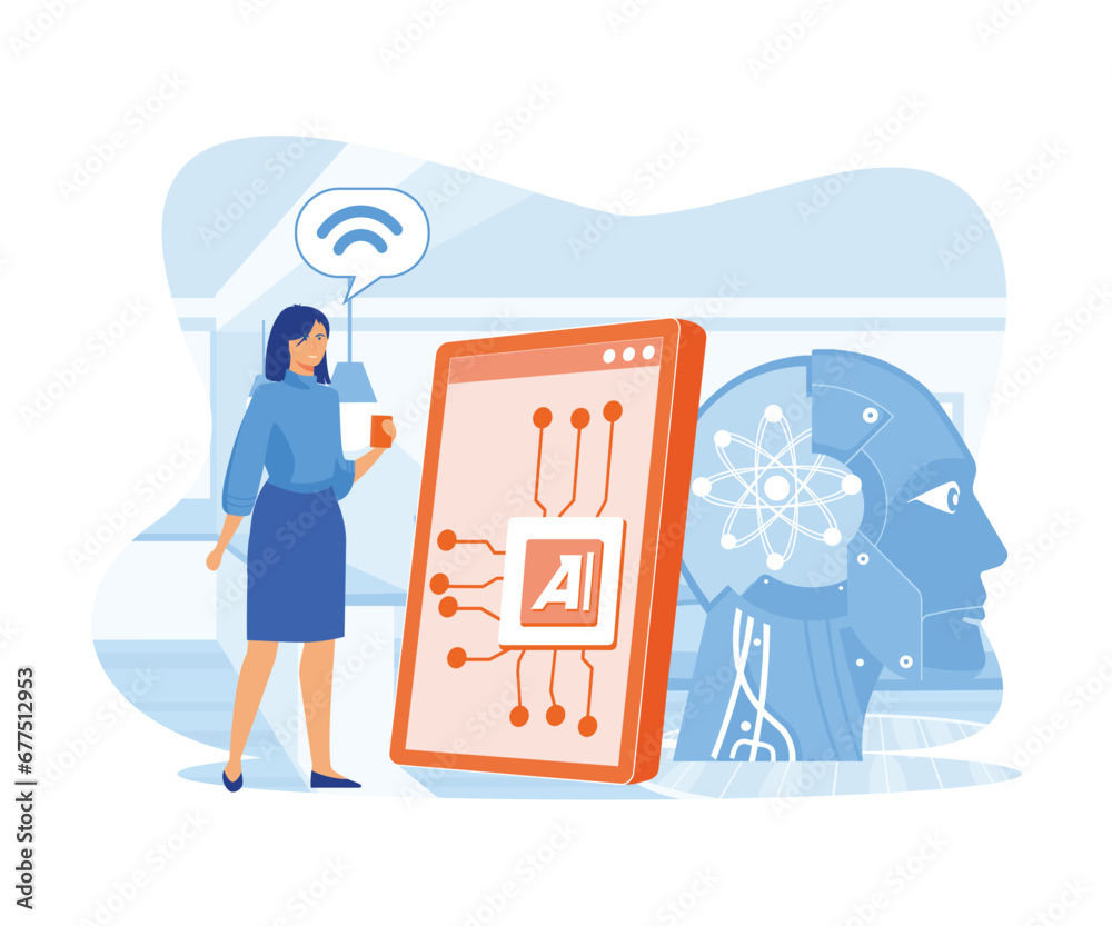 Poster artificial intelligence concept. digital brain with neural network. flat vector modern illustration