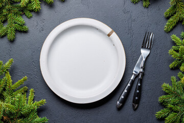Table setting from above with empty plate