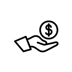 Money delivery services icon with black outline style. business, finance, cash, money, dollar, payment, currency. Vector illustration