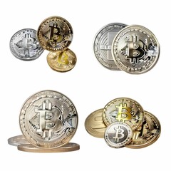 Set of digital coins on white background