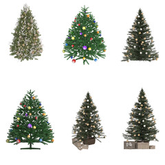 Christmas tree with decorations isolated on white background, 3D illustration, cg render