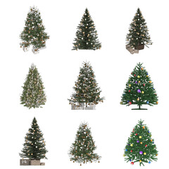 Obraz premium Christmas tree with decorations isolated on white background, 3D illustration, cg render