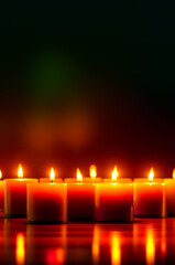 Burning candles in the dark with bokeh. romance, valentine's day. artificial intelligence generator, AI, neural network image. background for the design.