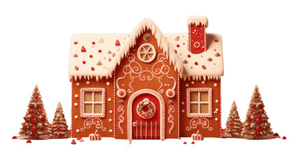 gingerbread house, Christmas candy on red background
