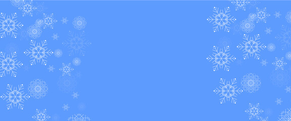 Blue and white vector winter banner with decorations snowflakes