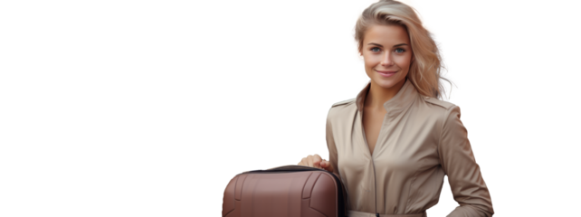 smiling young woman with her luggage at the station at christmas