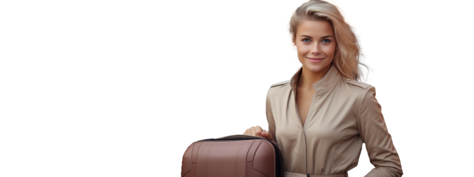 smiling young woman with her luggage at the station at christmas