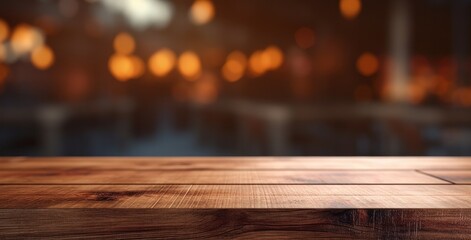 Tabletop or bar background blurry with empty wooden planks, There is space to place products. - obrazy, fototapety, plakaty