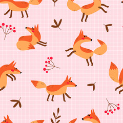 Seamless background with cute fox