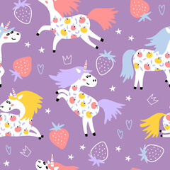 Childish seamless pattern with unicorn