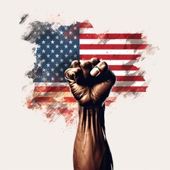 Martin Luther King Jr. Day with raised fist. Spirit freedom hands clenched civil rights of blacks.