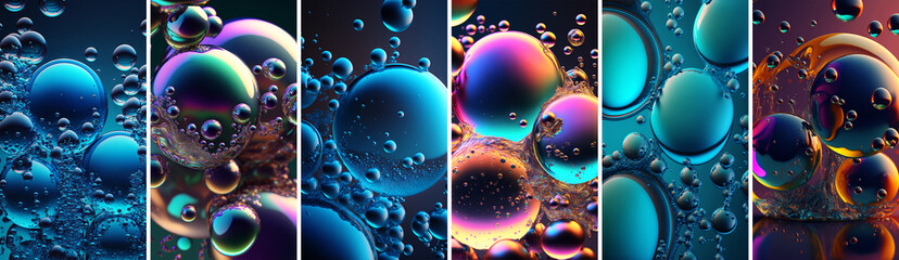 Obraz na płótnie Canvas Bubbles background with psychedelic colors. Surreal wallpaper with curvy organics circle shapes. Generative ai