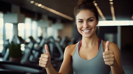 Woman doing exercising and taking photograph selfie in the sport club gym background. - obrazy, fototapety, plakaty