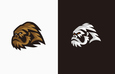 Head cool hairy gorilla sport mascot vector logo design