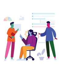 Lazy Flat Art Working Illustration Of 3 Flat Human Brainstorming And Giving Ideas For Project