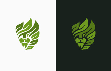 Simple leaf lion face head trendy vector logo design
