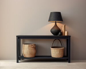 Sophisticated black modern console table with Elegant Lighting and Decor