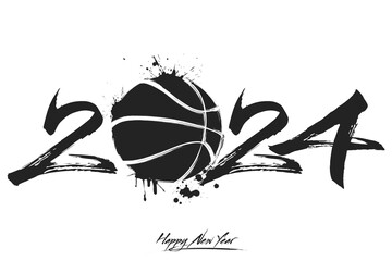 Happy New Year 2024 and basketball ball - 677518329
