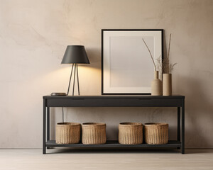 Sophisticated black modern console table with Elegant Lighting and Decor